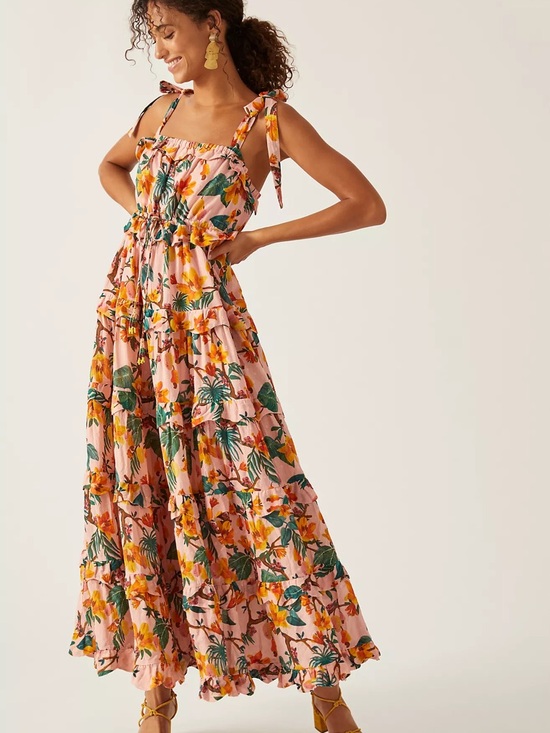 FARM Rio Dresses & Skirts - Farm Rio Square-Neck Tiered-Maxi Dress